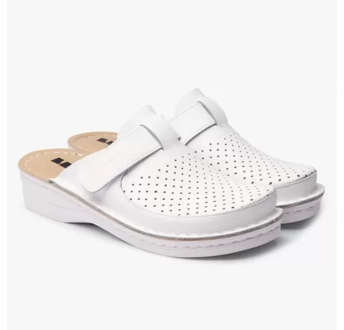 Saboti medicali, de dama, din piele, Leon 263 Bakkar, alb mat-1