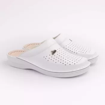 Saboti medicali, unisex, din piele, alb, Leon V200-1