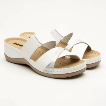 Saboti dama, din piele, de vara, Leon 909, alb-1