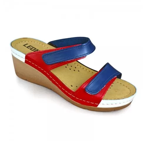 Saboti Leon 1040, de vara, din piele, bleumarin/alb/rosu-1