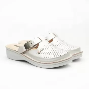 Saboti medicali, de dama, din piele, alb perlat, Leon V260-1