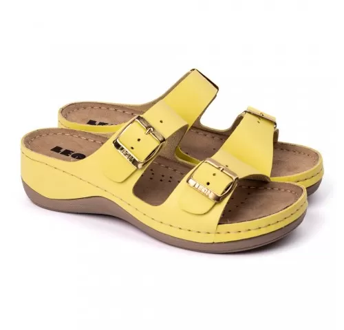 Saboti dama, de vara, din piele, Leon 908, galben-1