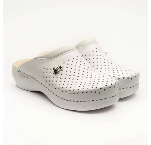 Saboti medicali, unisex, din piele, alb, Leon PU100-1