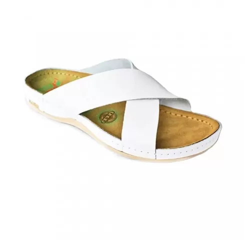 Saboti barbati, din piele, de vara, Leon 705M, alb-1