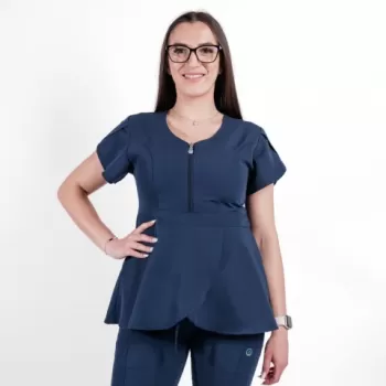 Bluza medicala Lotus Flex, stretch, stil peplum, bleumarin, TRS-NP12-1