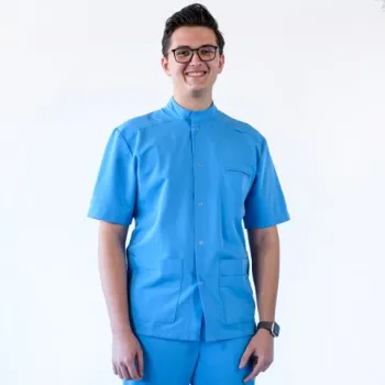 Bluza medicala cu capse, Lotus Flex, stretch, albastru deschis, TRS-JK7-1