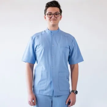 Bluza medicala cu capse, Lotus Flex, stretch, albastru ciel, TRS-JK7-1