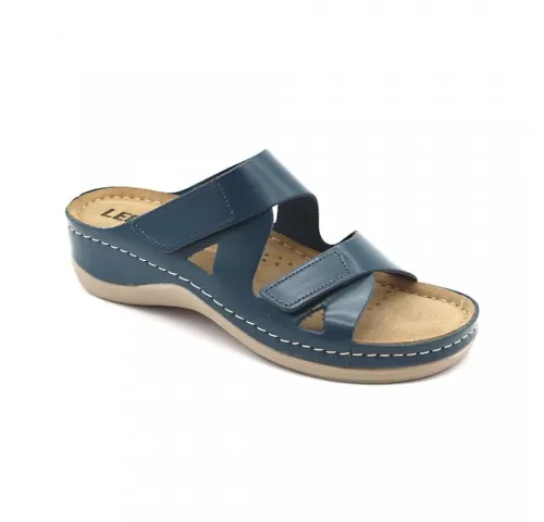 Saboti dama, de vara, din piele, inchidere cu scai, Leon 906, bleumarin-1