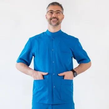 Bluza medicala cu capse, Lotus Flex, stretch, albastru royal, TRS-JK7-1