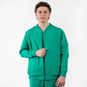 Jacheta medicala cu fermoar Lotus Flex, stretch, verde chirurgical, TRS-JK10-1