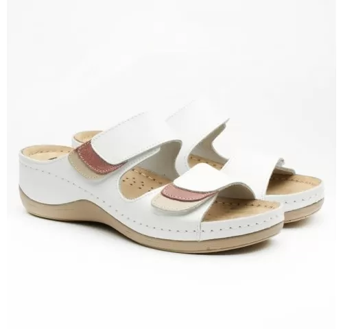 Saboti dama, de vara, din piele, Leon 904, alb-1