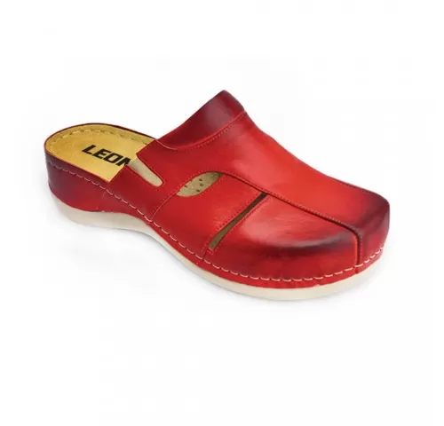 Saboti medicali, de dama, din piele, rosu, Leon 925-1