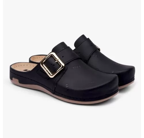 Saboti medicali Leon 971 Bakkar, de dama, din piele, negru mat-1