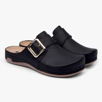 Saboti medicali Leon 971 Bakkar, de dama, din piele, negru mat-1