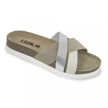Saboti Leon 1201, de vara, din piele, argintiu-1
