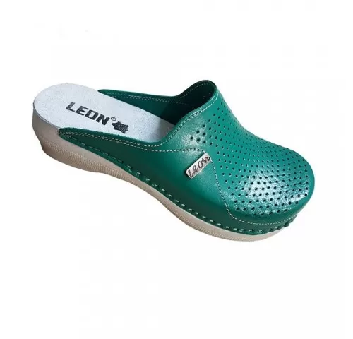 Saboti medicali, de dama, din piele, verde, Leon PU115-1