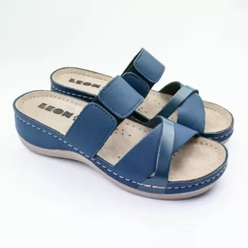 Saboti dama, din piele, de vara, Leon 909 Orlando, bleumarin-1