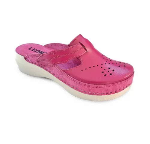 Saboti medicali de dama, din piele, Leon PU156, ciclam-1