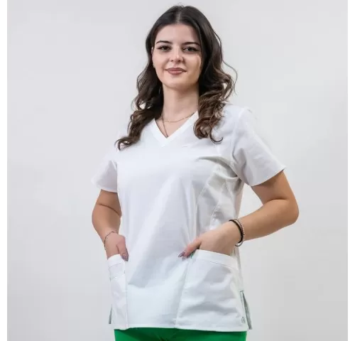 Bluza medicala Lotus Flex, stretch, alb, CVC-NP4-1