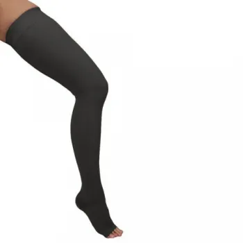 Ciorapi medicali pana la coapsa, cu varf deschis, 18-22 mmHg, negru - ARS11-1