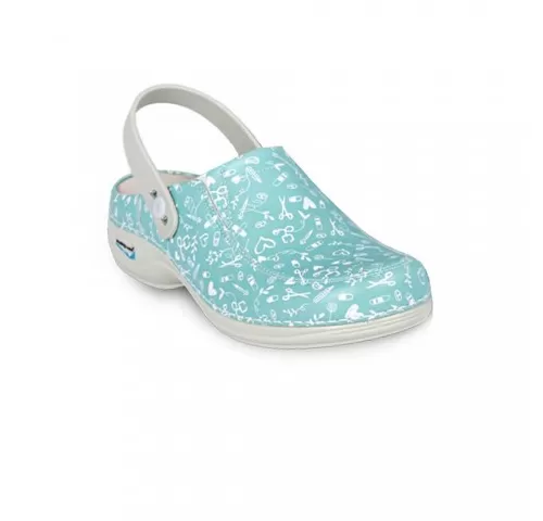 Saboti medicali din piele naturala, lavabili, cu bareta, Nursingcare Wash'Go Paris, Sweet Aqua-1