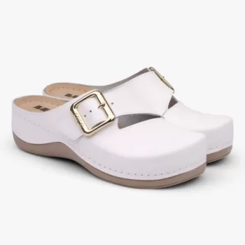 Saboti medicali Leon 933 Bakkar, de dama, din piele, alb mat-1