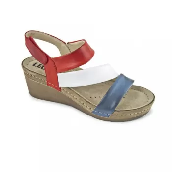 Sandale dama, de vara, din piele, Leon 1020, alb/rosu/bleumarin-1