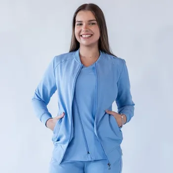 Jacheta medicala cu fermoar Lotus Flex, stretch, albastru ciel, TRS-JK10-1