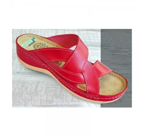 Saboti dama, de vara, din piele, Leon 910, rosu-1