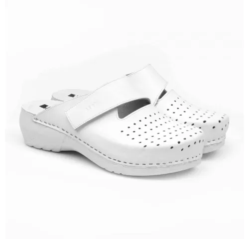 Saboti medicali, de dama, din piele, Leon 3500 Bakkar, alb mat-1