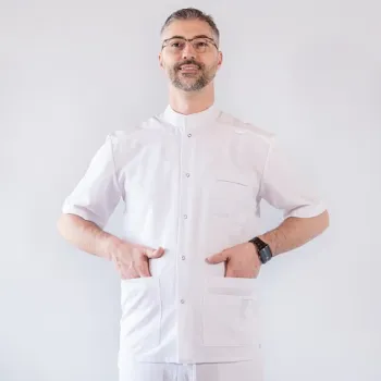 Bluza medicala cu capse, Lotus Flex, stretch, alb, TRS-JK7-1