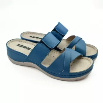 Saboti dama, din piele, de vara, Leon 909, bleumarin-1