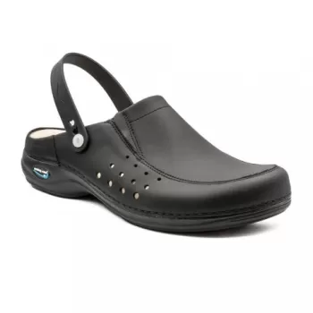 Saboti medicali din piele naturala, lavabili, cu bareta Nursingcare Wash'Go Berlin, negru-1