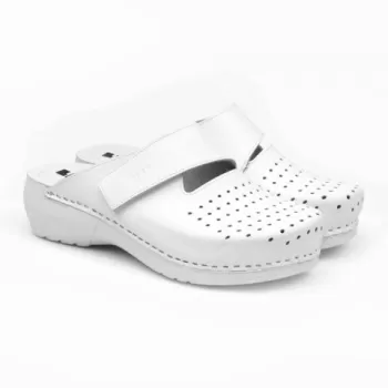 Saboti medicali, de dama, din piele, Leon 3500 Bakkar, alb mat-1