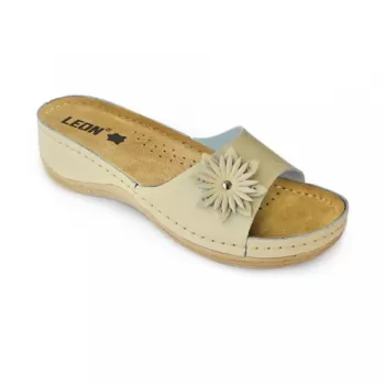 Saboti dama, de vara, din piele naturala, Leon 915, bej-1