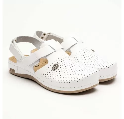 Saboti medicali, de dama, din piele, alb, Leon 951-1