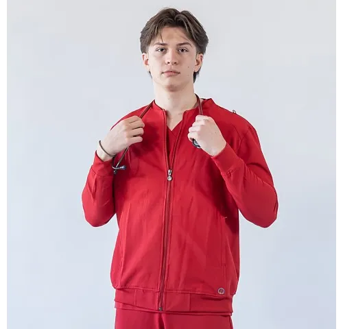 Jacheta medicala cu fermoar Lotus Flex, stretch, rosu, TRS-JK10-1