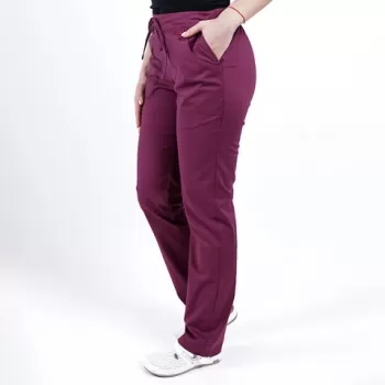 Pantaloni medicali Lotus Flex, stretch, cu elastic si snur, wine, CVC-SP2-1