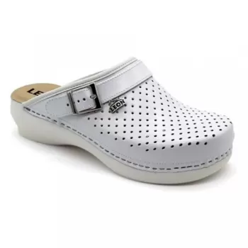 Saboti medicali, unisex, din piele perforata, alb, Leon PU101-1
