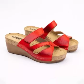 Saboti Leon 1055, de vara, din piele, rosu-1