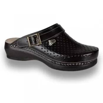 Saboti medicali, unisex, din piele perforata, negru, Leon PU101-1