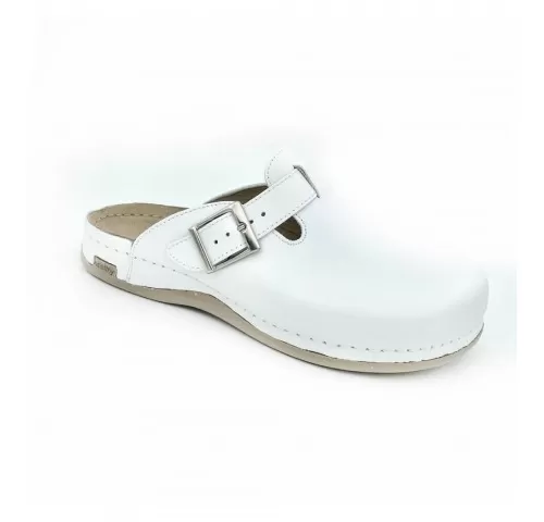 Saboti medicali, de barbati, din piele, alb, Leon 707M-1