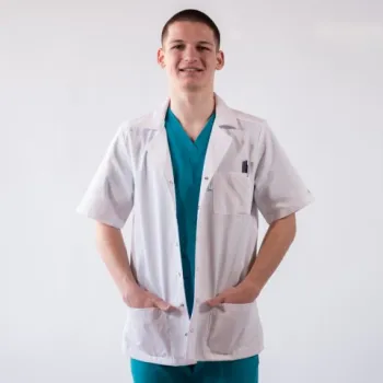 Jacheta medicala de barbati, cu rever si capse, Lotus, alb - LJBMS-1
