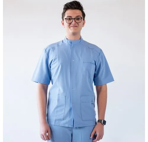 Bluza medicala cu capse, Lotus Flex, stretch, albastru ciel, TRS-JK7-1