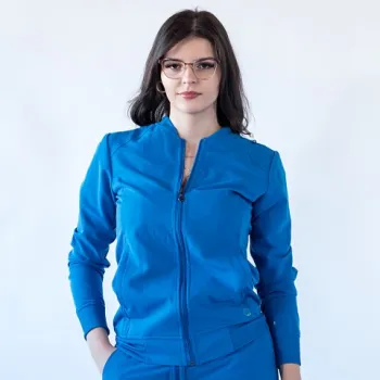Jacheta medicala cu fermoar Lotus Flex, stretch, albastru royal, TRS-JK10-1