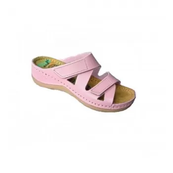 Saboti dama, de vara, din piele, inchidere cu scai, Leon 906, roz-1
