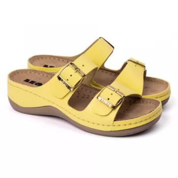 Saboti dama, de vara, din piele, Leon 908, galben-1