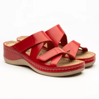 Saboti dama, de vara, din piele, inchidere cu scai, Leon 906, rosu-1