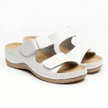 Saboti dama, de vara, din piele, Leon 905, alb-1