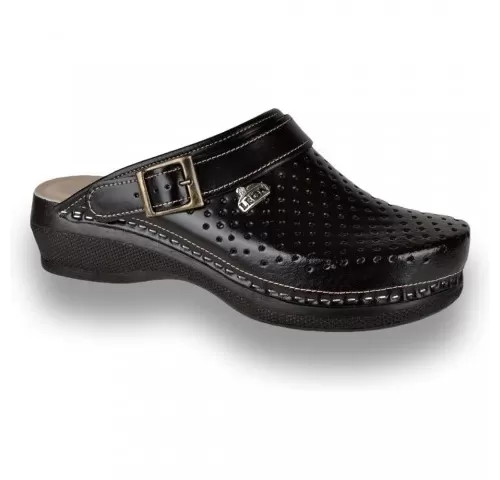 Saboti medicali, unisex, din piele perforata, negru, Leon PU101-1